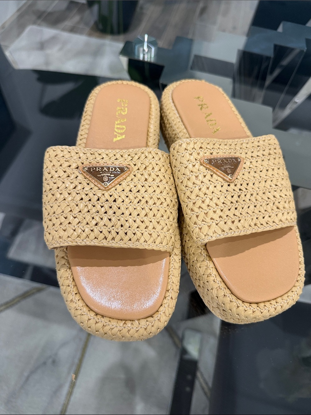 Natural Raffia Slides - Picture 2 of 3